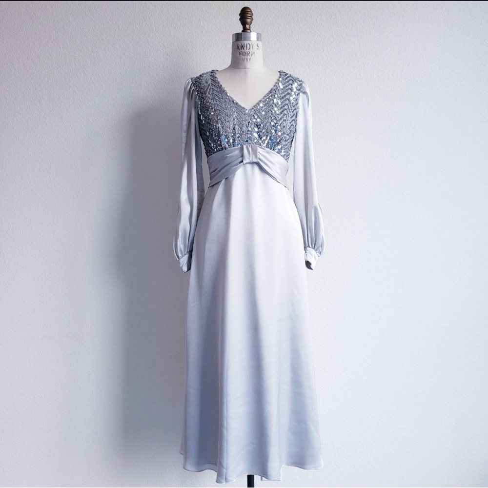Chic Silver V-Neck Gown